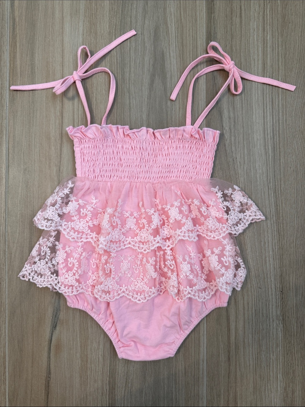 Pink Lace Ruffle One-Piece Romper for Girls